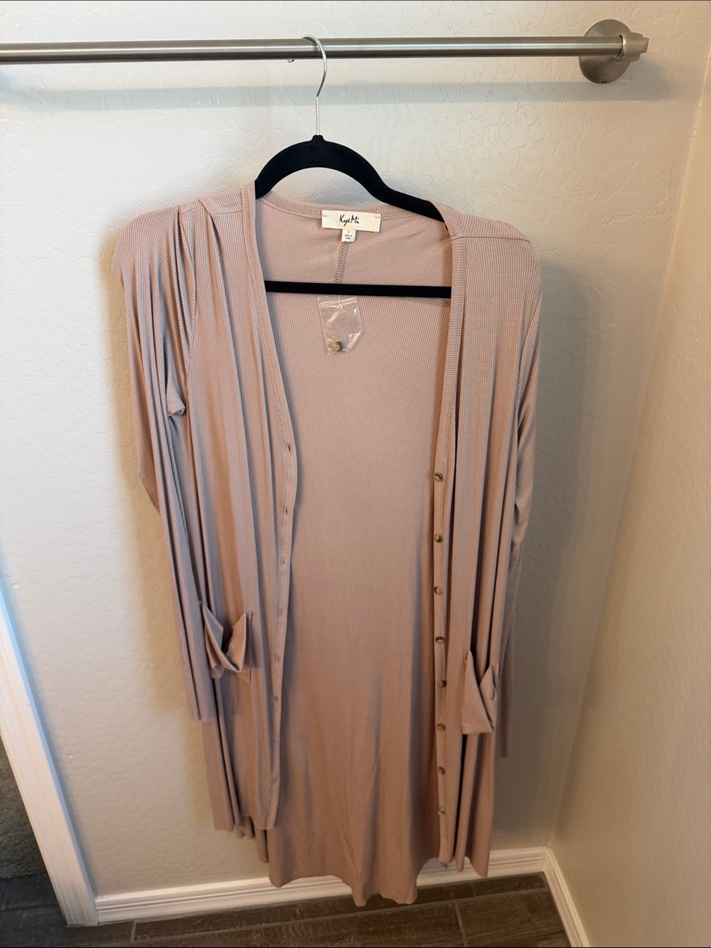 Light Mauve Long Button Cardigan Duster